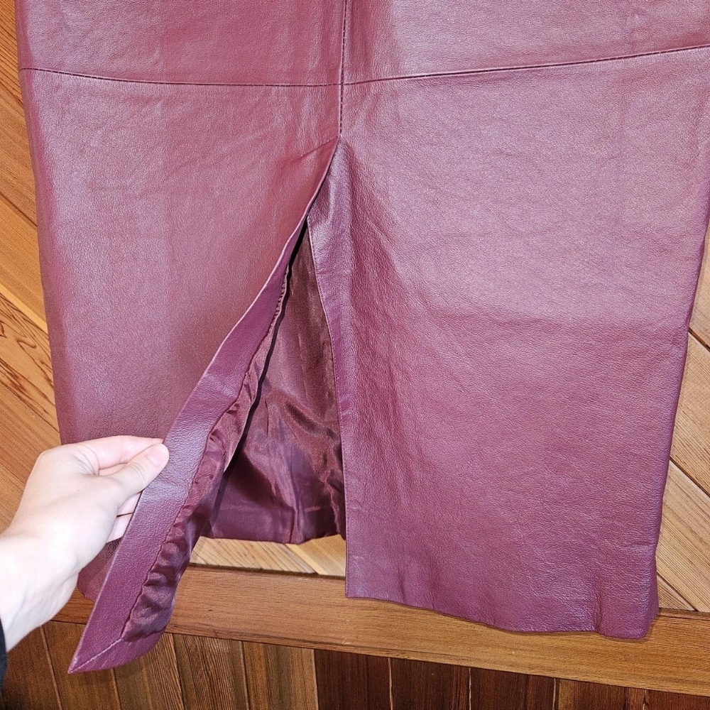 Vintage Burgundy Red Leather Maxi Skirt Size 18w - Picture 3 of 4